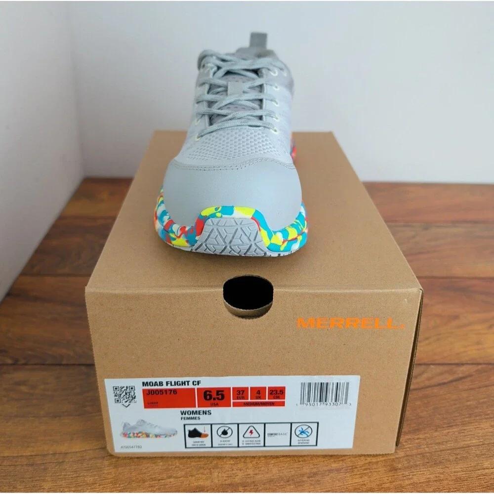 Merrell Moab Flight CF Lunar Work Shoes Gray Slip Resistant Carbon Fiber Toe NEW